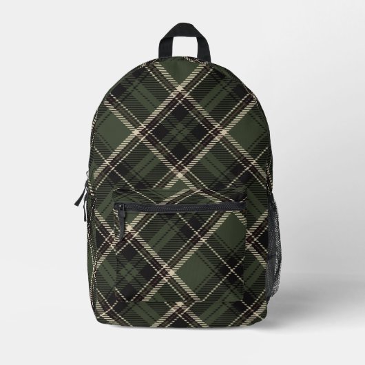 Sac À Dos Imprimé Dark Academia Épince foncée Vert Plaid (Recto)