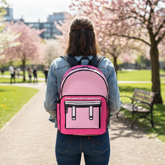 Sac à dos imprimé de style BD rose