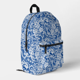 Sac À Dos Imprimé Dentelle blanche sur fond bleu