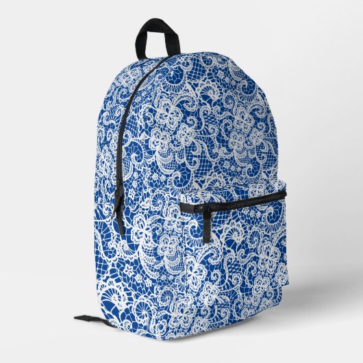 Sac À Dos Imprimé Dentelle blanche sur fond bleu (Coin arrière gauche)