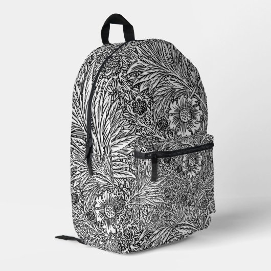Sac À Dos Imprimé Design floral complexe en noir et blanc (Coin arrière gauche)