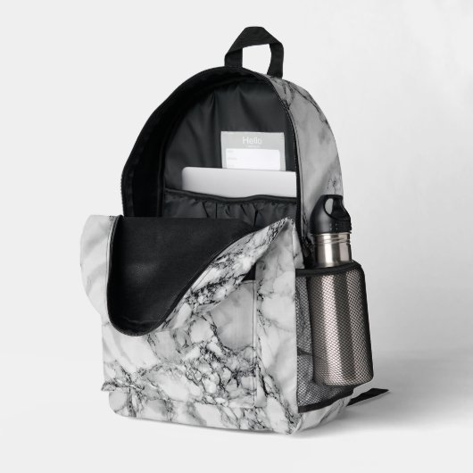 Sac à dos imprimé design Marbre blanc (Coin arrière droit (ouvert))