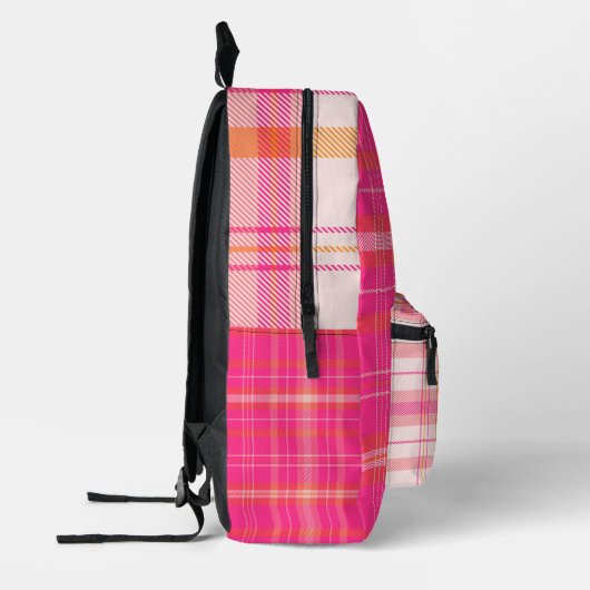 Sac À Dos Imprimé Design moderne en plaid rose avec nom (Gauche)