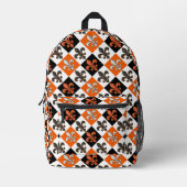 Sac À Dos Imprimé Design Orange Noir Blanc À damiers Fleur de lis (Recto)
