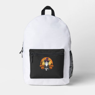 Sac À Dos Imprimé Dessin de lune de citrouille de chat de sorcière d