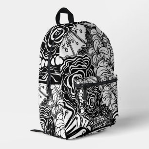 Sac À Dos Imprimé Dessin Floral Zen Noir Et Blanc