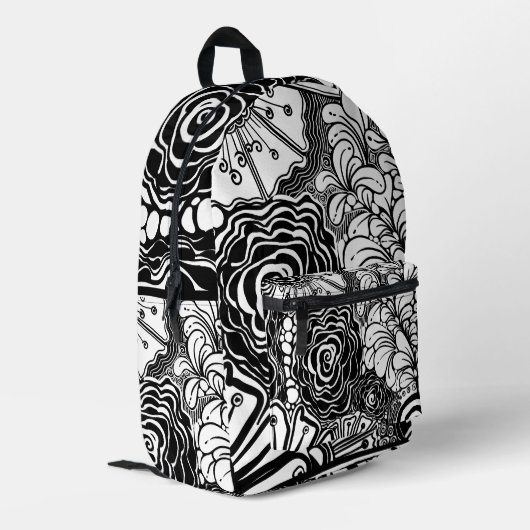 Sac À Dos Imprimé Dessin Floral Zen Noir Et Blanc (Coin arrière gauche)