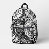 Sac À Dos Imprimé Dessin Floral Zen Noir Et Blanc (Recto)