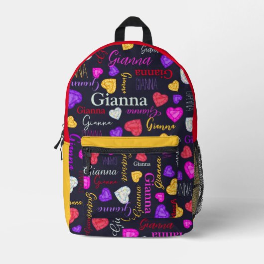 Sac À Dos Imprimé Diamant de miel, rouge rose jaune nom personnalisé (Recto)