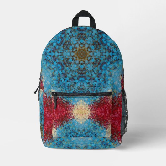 Sac À Dos Imprimé Digital Mandala bleu rouge et jaune (Recto)