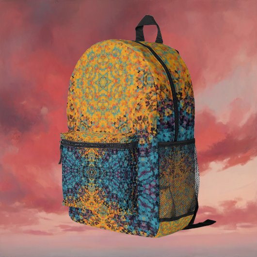 Sac À Dos Imprimé Digital Mandala jaune bleu et rouge