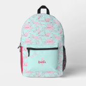 Sac À Dos Imprimé Dinosaur Girl Turquoise Blue Rose Nom Monogramme (Recto)