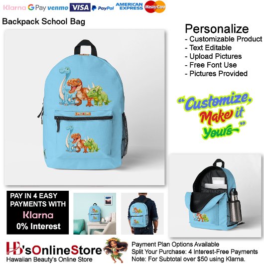 Sac À Dos Imprimé Dinosaur Reptiles Blue School Backpack 15