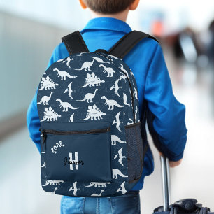 Sac À Dos Imprimé Dinosaure Bleu foncé Nom personnalisé Monogramme G