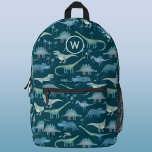 Sac À Dos Imprimé Dinosaure Motif Monogramme initial personnalisé<br><div class="desc">Toutes sortes de dinosaures,  tyrannosaurus rex,  triceratops,  diplodocus,  stegosaurus et spinosaurus pour paléontologues de tous âges. Art original de Nic Squirrell. Modifiez le monogramme initial pour personnaliser.</div>