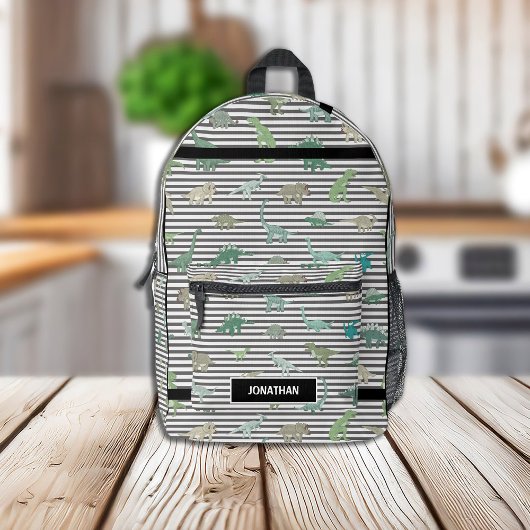 Sac À Dos Imprimé Dinosaures verts aux rayures noires et blanches