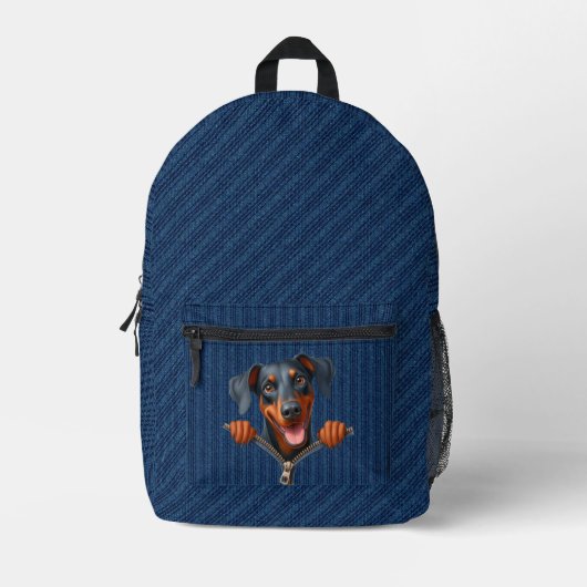 Sac À Dos Imprimé Dobermann Chiot Denim (Recto)