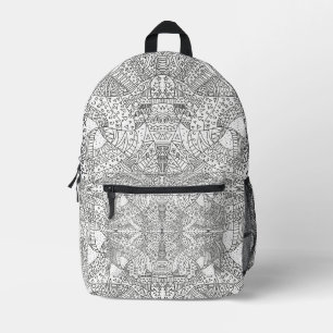 Sac À Dos Imprimé Doodle Mandala Symétrique Intriqué Noir & Blanc