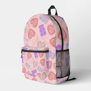 Sac À Dos Imprimé Doux rose violet Motif de l'ours et du coeur