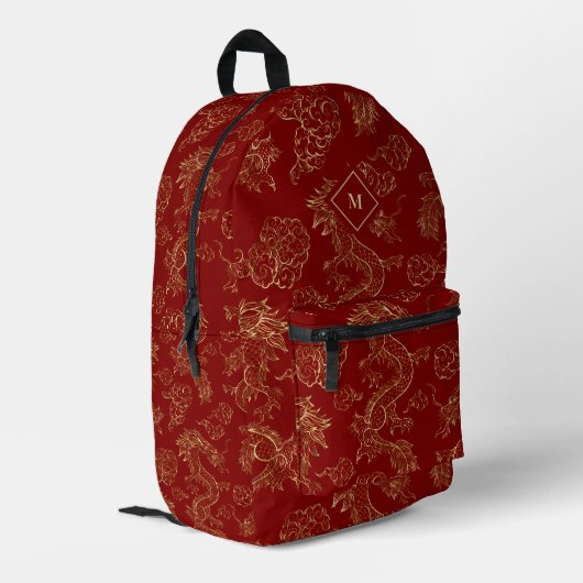 Sac À Dos Imprimé Dragon chinois or et rouge foncé (Coin arrière gauche)