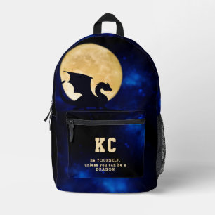 Sac À Dos Imprimé Dragon de Minuit Initiales Minimalistes Retour à l