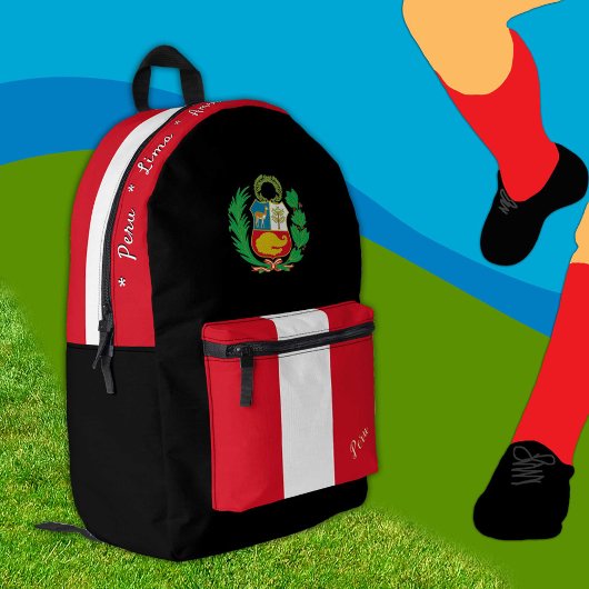 Sac À Dos Imprimé Drapeau péruvien, Pérou, patriote noir