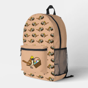 Sac À Dos Imprimé Drôle mignon oiseau avec Motif de panier d'oeufs c