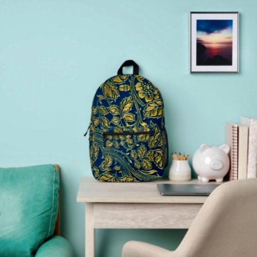 Sac À Dos Imprimé Élégance Bleu Doré