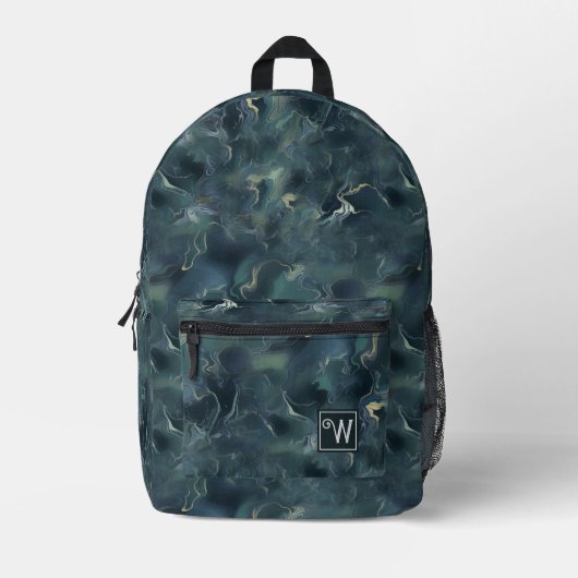 Sac À Dos Imprimé Élégant Abstrait Tie Motif de teinture vert foncé (Recto)