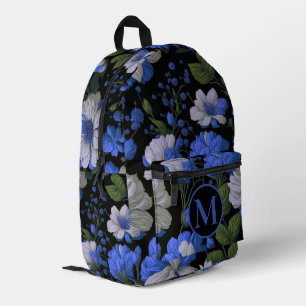 Sac À Dos Imprimé Elégant bleu argenté blanc élégant floral rétro