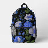 Sac À Dos Imprimé Elégant bleu argenté blanc élégant floral rétro (Recto)