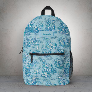 Sac À Dos Imprimé Elégant bleu vintage turquoise toile de jouy