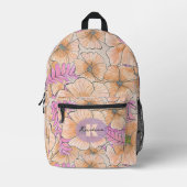 Sac À Dos Imprimé Elégant Bohème Aquarelle Peach Fleurs roses (Recto)