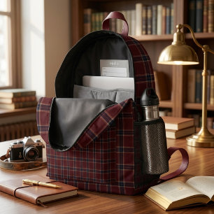 Sac À Dos Imprimé Élégant carreau héritage bordeaux et bleu marine