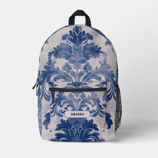 Sac À Dos Imprimé Élégant damassé Bleu toile de jouy monogramme Dopp (Recto)