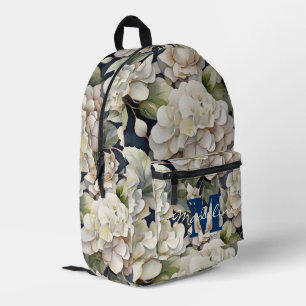 Sac À Dos Imprimé Élégant ivoire rose marine aquarelle monogramme fl