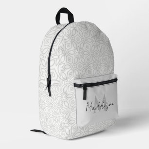Sac À Dos Imprimé Élégant Mandala Blanc Élégant Avec Nom