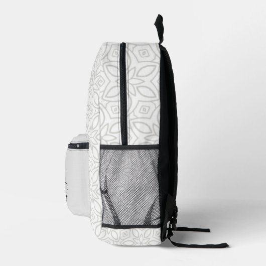Sac À Dos Imprimé Élégant Mandala Blanc Élégant Avec Nom (Droite)
