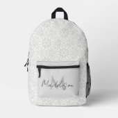Sac À Dos Imprimé Élégant Mandala Blanc Élégant Avec Nom (Recto)