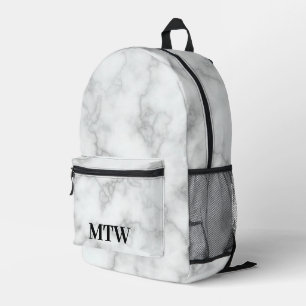 Sac À Dos Imprimé Elégant Marbre blanc Faux Noir Monogramme Modèle