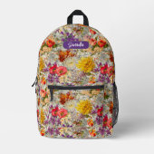 Sac À Dos Imprimé Élégant monogramme de motif gris fleuri violet (Recto)