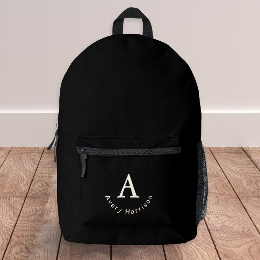 Sac À Dos Imprimé Élégant Monogramme Initiale Nom Noir Classique