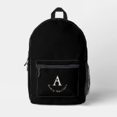 Sac À Dos Imprimé Élégant Monogramme Initiale Nom Noir Classique (Recto)