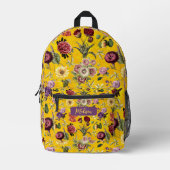 Sac À Dos Imprimé Élégant monogramme jaune à motif floral (Recto)