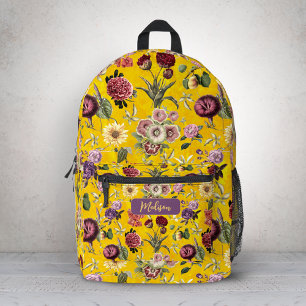 Sac À Dos Imprimé Élégant monogramme jaune à motif floral