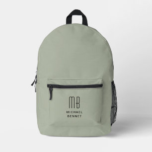 Sac À Dos Imprimé Élégant Monogramme Sage Vert