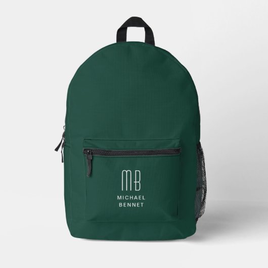 Sac À Dos Imprimé Élégant Monogramme Vert Émeraude (Recto)