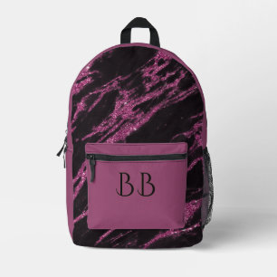 Sac À Dos Imprimé Élégant Noir & Violet Parties scintillant Initiale