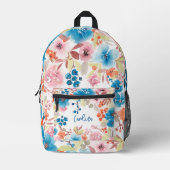 Sac À Dos Imprimé Elégant nom d'aquarelle fleurie rose-bleu boho (Recto)