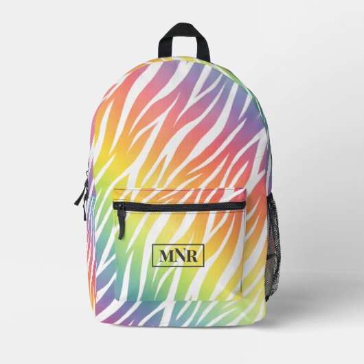 Sac À Dos Imprimé Elegant Pastel Rainbow Zebra Imprimer Ajouter Mono (Recto)